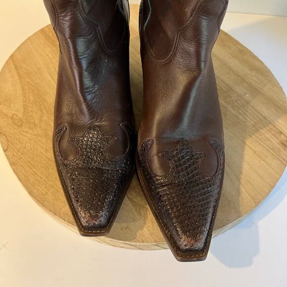BCBG Y2K Brown Genuine Leather Studded Western Turquoise Boots Size 8.5 - Picture 13 of 16